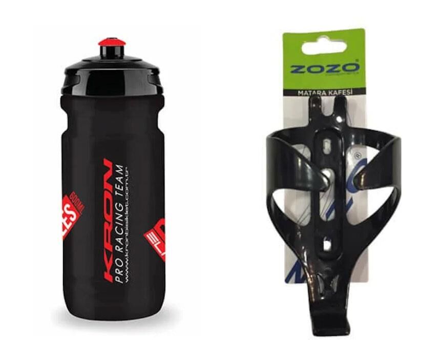 Kron Elite Siyah Bisiklet Matarası + Zozo Kafes